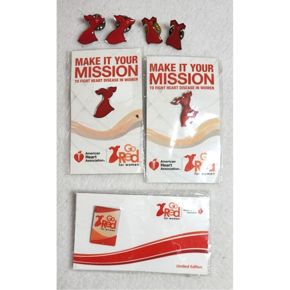 Go Red Lapel Pin 7 Pc Lot Womens Heart Disease American Heart Association
